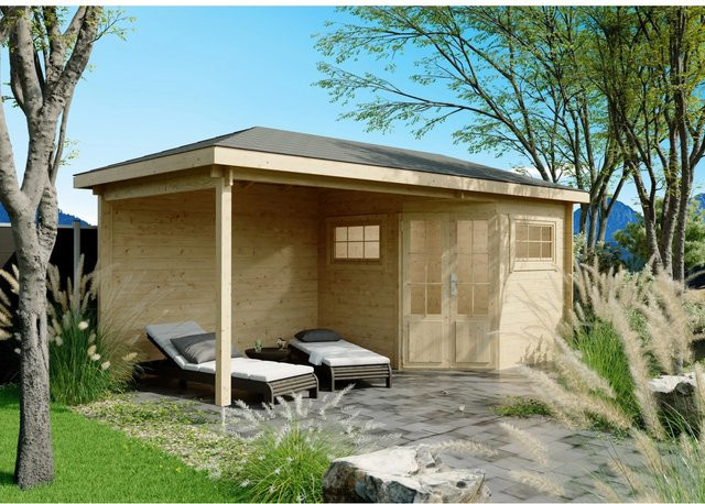 Fjordholz Gartenhaus Evelyn 2C als 5-Eck Log Cabin in Braun mit Walmdach und Fenstern - Bild 1