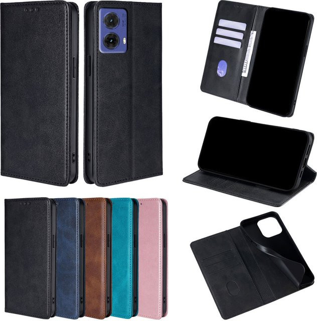 Motorola Moto G75 Leder Flip Case Business Wallet Buchabdeckung in Schwarz - Bild 1