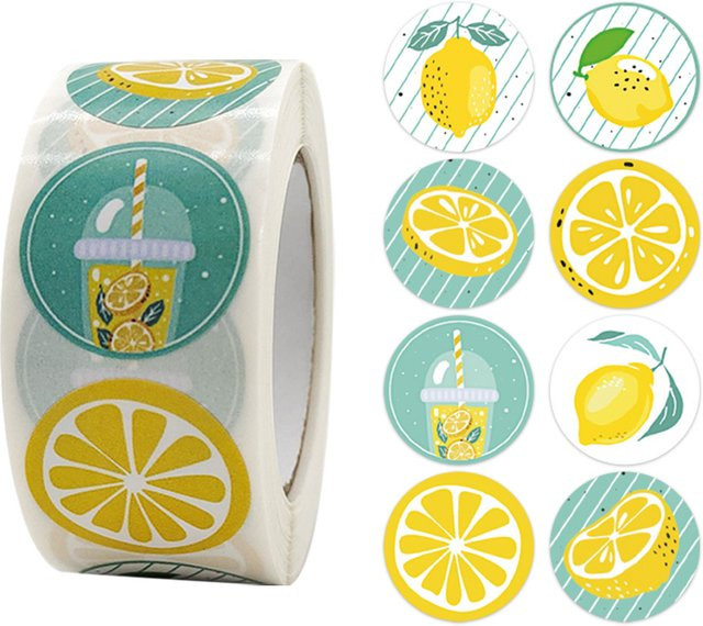 TYFYO Zitronenaufkleber mit 8 Designs für Geschäftsverpackungen und Partygeschenke, Mehrfarbig, Durchmesser: 2,5 cm - Bild 1