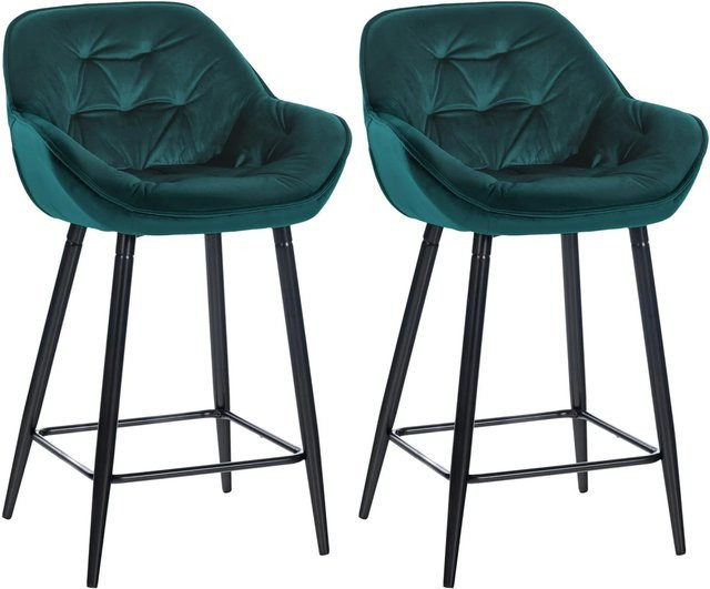 DELUKE 2er Set Barhocker KUTOR aus Samt in Dunkelgrün mit Lehne und modernem Design, B/T/H: 54 x 57,5 x 103 cm - Bild 1