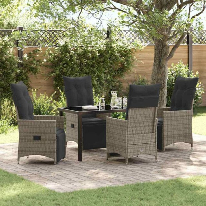 vidaxl Garten Essgruppe aus Poly Rattan mit 5 Kissen in Grau - Bild 1