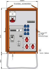 Walther Werke Verteilerschrank 55kVA WV0363R1, 3-Phasen, IP44, Orange, Stahl - Bild 1