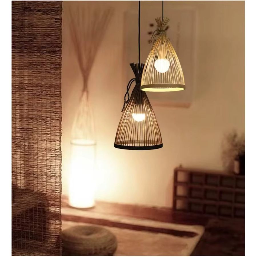 JOYINLED Handgefertigter Bambus Anhänger in Vogelnest-Form als natürlicher Rattan-Kronleuchter - Bild 4