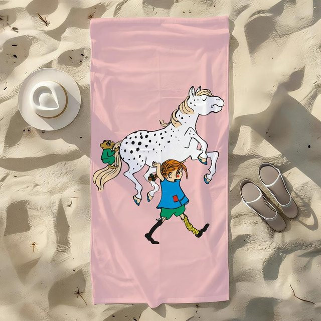 Ka Chen Mutong P-Pippi L-Langstrumpf Handtuch aus Mikrofaser, schnelltrocknend und weich, Weiß/Rosa, Breite: 45 cm, Höhe: 90 cm - Bild 1