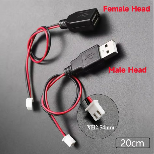 JCD USB-A auf XH2.54-2P Anschlusskabel, 2-adriges DIY-Zubehör in Schwarz - Bild 1