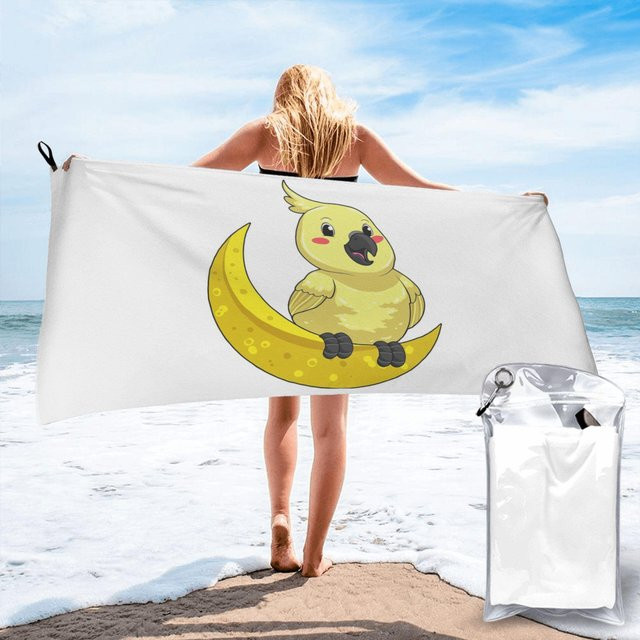 Kakadu Wellensittich Papagei Strandtuch aus weicher Mikrofaser mit Mond-Motiv, B: 40 cm, H: 60 cm - Bild 1