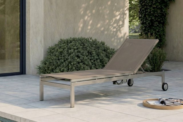 OUTFLEXX Rollliege in Taupe mit Edelstahl und Textilene, verstellbare Rückenlehne und Rollen, B/T/H: 212 x 71 x 36 cm - Bild 1