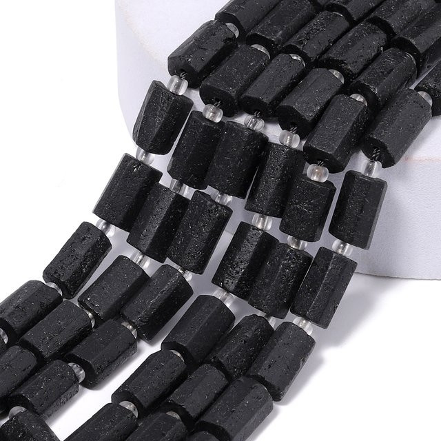 AOHAYOOMQ Perlen Rohr Spacer, Naturstein, Schwarz, Turmalin, 8-11mm - Bild 1