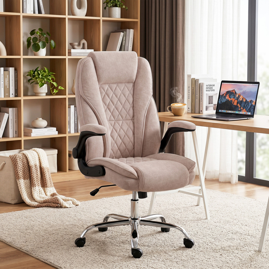 Ergonomischer HOMCOM Bürostuhl mit Samtbezug in Rosa, höhenverstellbarer Sessel mit klappbaren Armlehnen und 360 Grad Drehsitz für dein Home Office - Bild 2