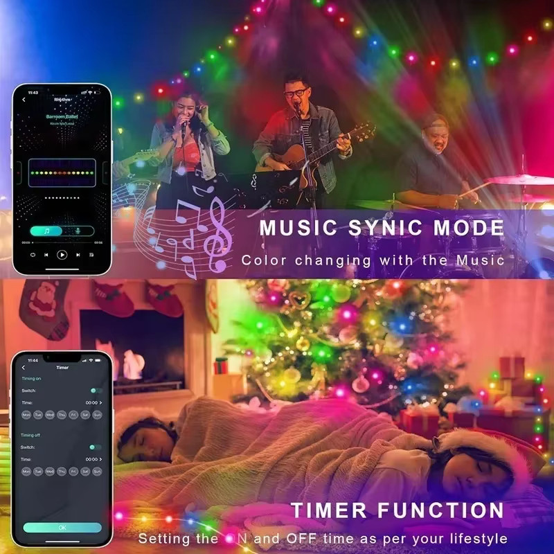 LINYILIGHT Intelligente RGBIC LED-Lichterkette mit APP-Steuerung und Fernbedienung, Dreamcolor Dekoration in Multicolour für Weihnachten und Zimmer - Bild 3