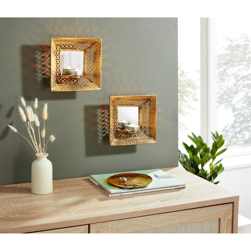 MyHome HELU Wandleuchten mit Spiegel im 2er-Set, Braun - Bild 2