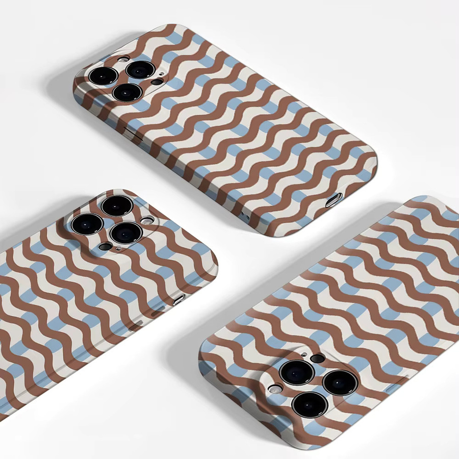 Handyhülle mit braun-blauen Wellenstreifen für Apple iPhone 17 16 15 14 13 12 Pro Max Plus mit doppelschichtiger Rückseite - Bild 3