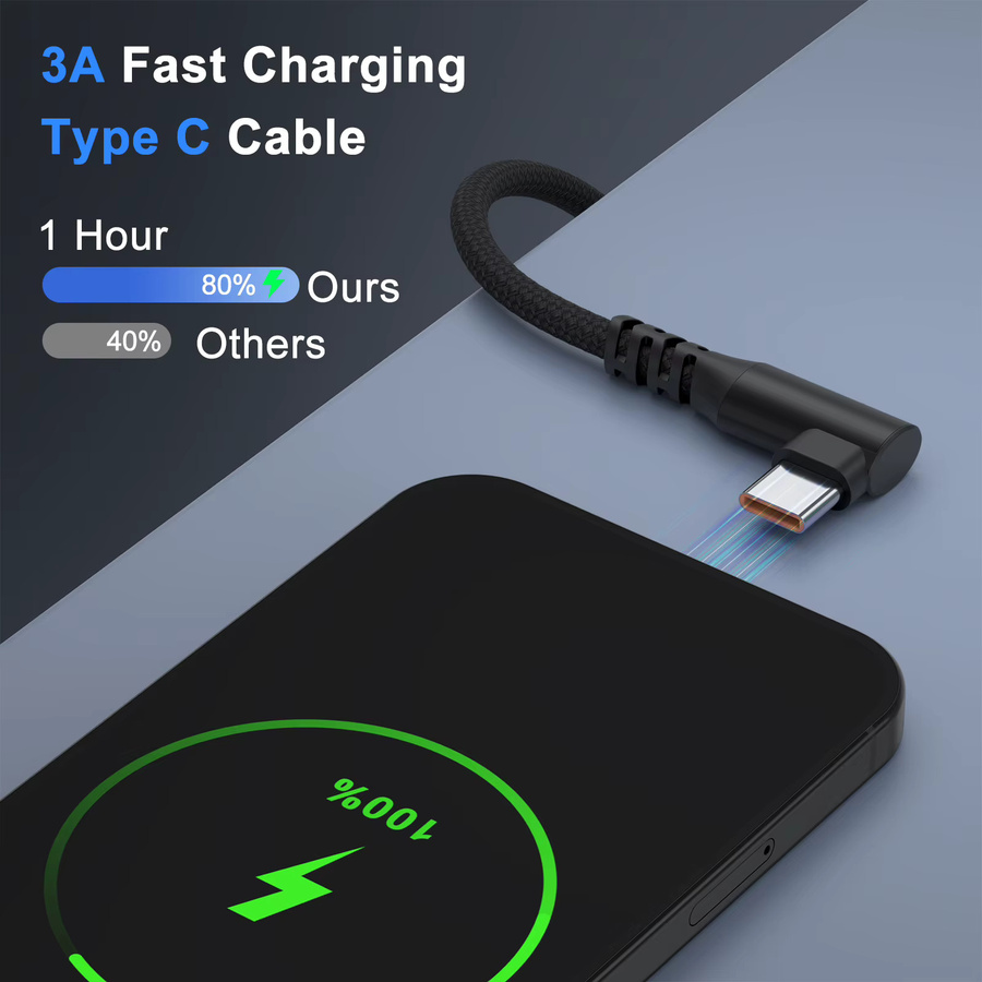 90-Grad USB-A auf USB-C Datenkabel in Schwarz für iPhone, Samsung Galaxy und iPad - Bild 4