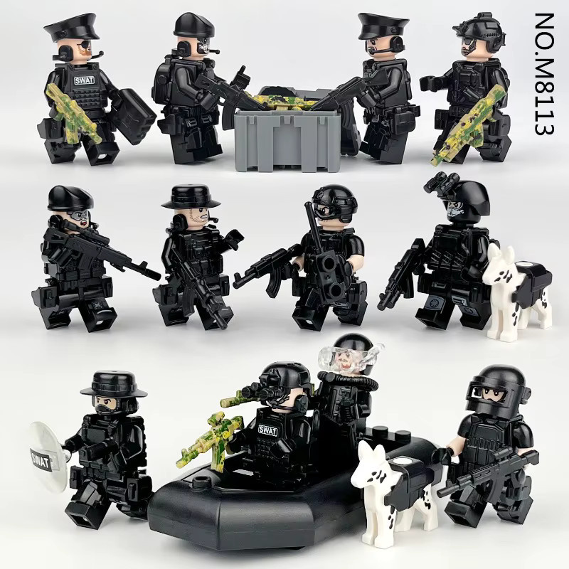 Meigao Bundes-Spezialpolizei schwarzes Mini-Kajak und Ausrüstungsbox, Kinder-Bausteine Spielzeug - Bild 4