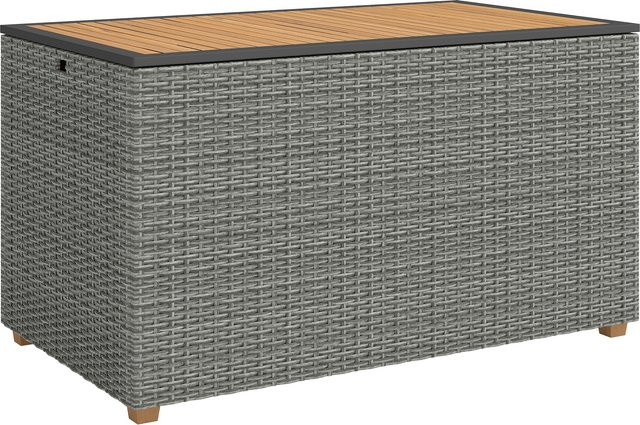 Outsunny 2-in-1 Gartenbox aus Polyrattan mit FSC-Akazienholz-Deckel, 450 L wetterfeste Auflagenbox in Dunkelgrau - Bild 1