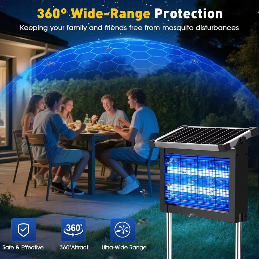 JOYINLED Solar Insektenvernichter Wasserdichte Mückenfalle für Garten, Terrasse und Camping in Schwarz - Bild 3