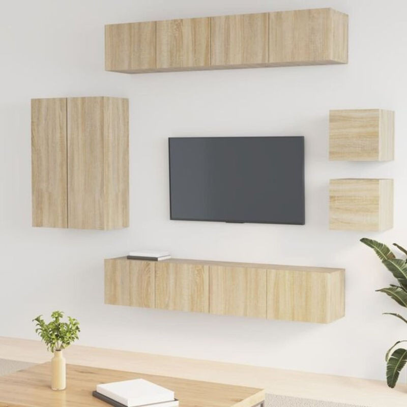 Vidaxl 8-teiliges TV-Schrank-Set aus Holzwerkstoff in Sonoma-Eiche Natur und Braun im modernen Design - Bild 1