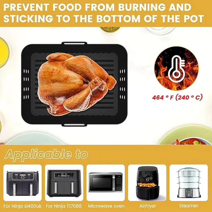 2 Stück Ninja Air Fryer Silikoneinlagen in Schwarz für Double Stack XL Korb, wiederverwendbare Backbleche für deinen Airfryer - Bild 2