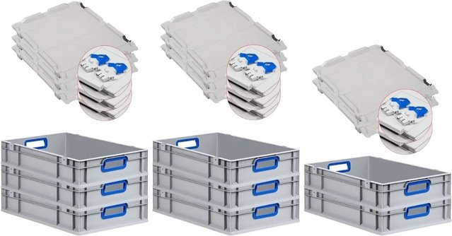 PROREGAL Spar Set 8x Eurobox Nextgen Color mit Scharnierdeckel und Schiebeschnappverschlüssen, Blau, H: 12 cm, B: 40 cm, T: 60 cm - Bild 1