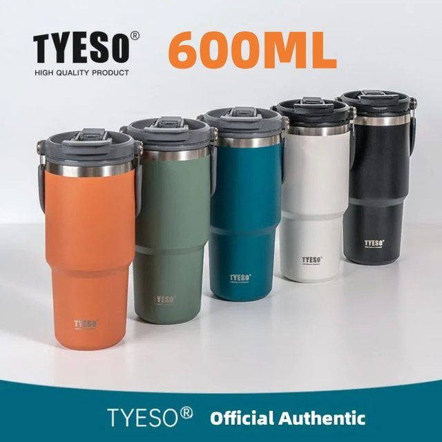 Tyeso Thermosflasche aus Edelstahl in Schwarz, 600 ml isolierter Vakuumbecher für Kaffee, Tee oder Wasser - Bild 1