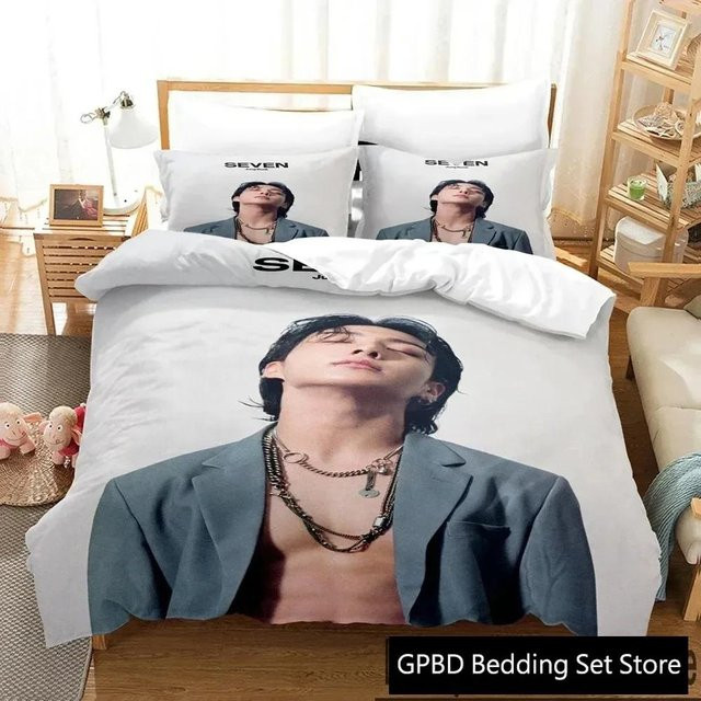 Kpop Jeon Jung Kook Album Bettwäsche-Set mit 3-teiligem Design aus Mikrofaser, Farbe: Weiß, Breite: 133 cm, Höhe: 70 cm - Bild 1