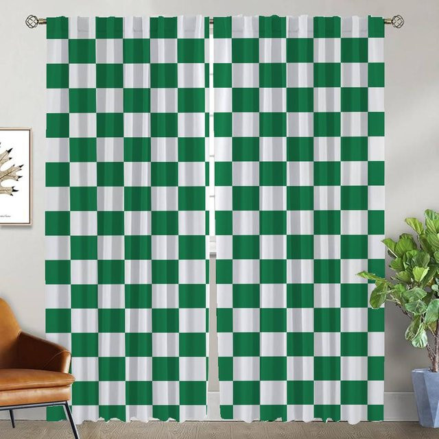 Verdunkelungsvorhänge im Schachbrett-Design für Schlafzimmer und Wohnzimmer, 2er-Set, Farbe: Weiß, Breite: 50 cm, Höhe: 70 cm - Bild 1