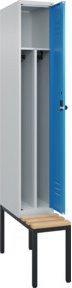 C+P Spind Classic PLUS Garderobenschrank mit Sitzbank, 1 Abteil, B/T/H: 212,0 x 30,0 x 81,5 cm, Sicherheits-Drehriegel, 4 Garderobenhaken und mittiger Trennwand, Buche-Hartholz - Bild 1