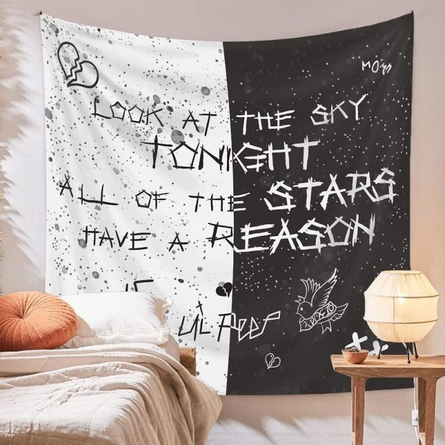 VIKAMA Lil Peep Look At The Sky Tonight Wandteppich mit Emo-Rap-Liedtexten, Mehrfarbig, B: 60 cm, H: 40 cm - Bild 1