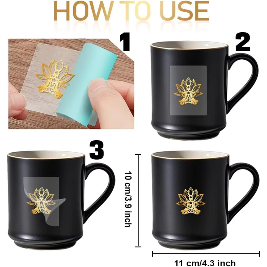 9 Stück Lotus selbstklebende Metall Aufkleber in Gold mit Om und Heiliger Geometrie, wasserdichte Mandala Aufkleber für Sammelalben, Durchmesser: 4 cm - Bild 3