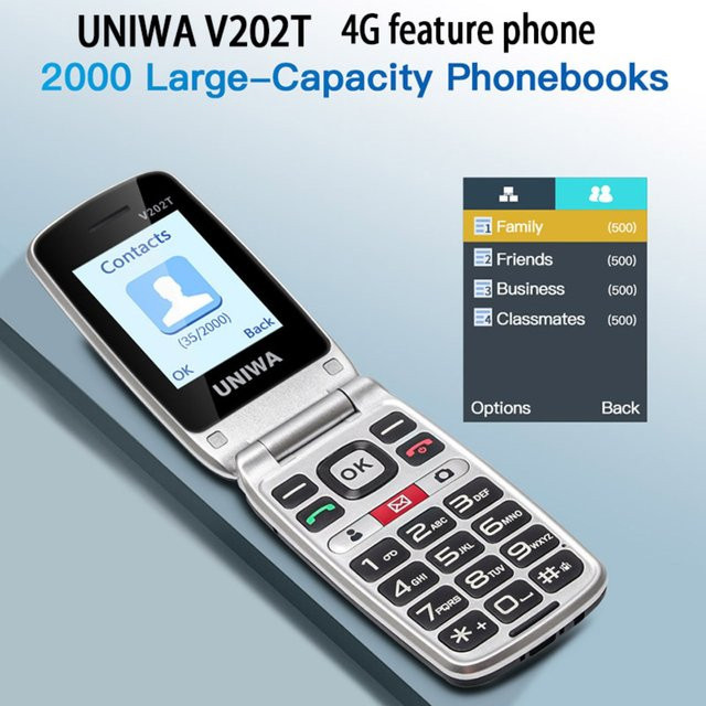UNIWA V202T 4G LTE Feature Flip Phone mit Dual Screen und SOS-Funktion in Blau - Bild 1