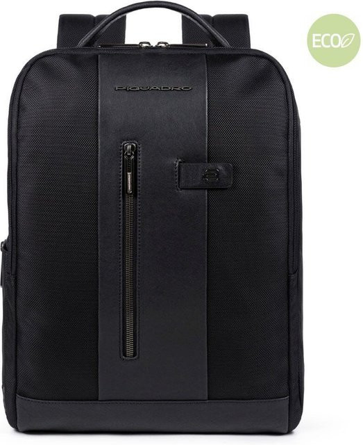 Piquadro Brief 2 Laptoprucksack für 15,6 Zoll aus recyceltem Stoff mit iPad-Fach in Schwarz - Bild 1