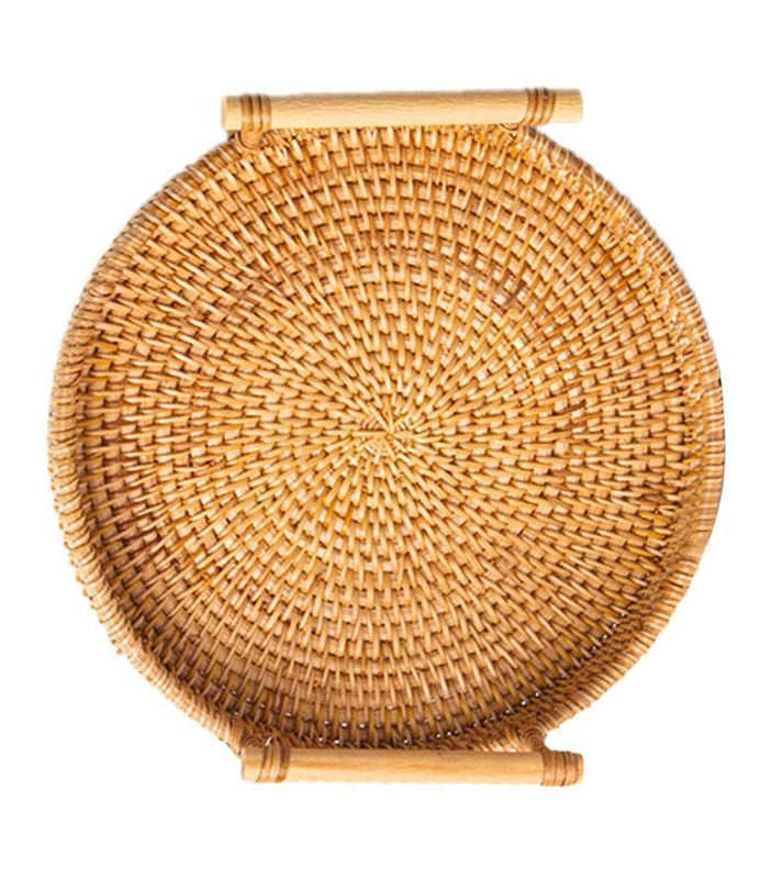 Handgewebte runde Servierschale aus Rattan von CosyHome in Braun mit Durchmesser: 22 cm - Bild 4