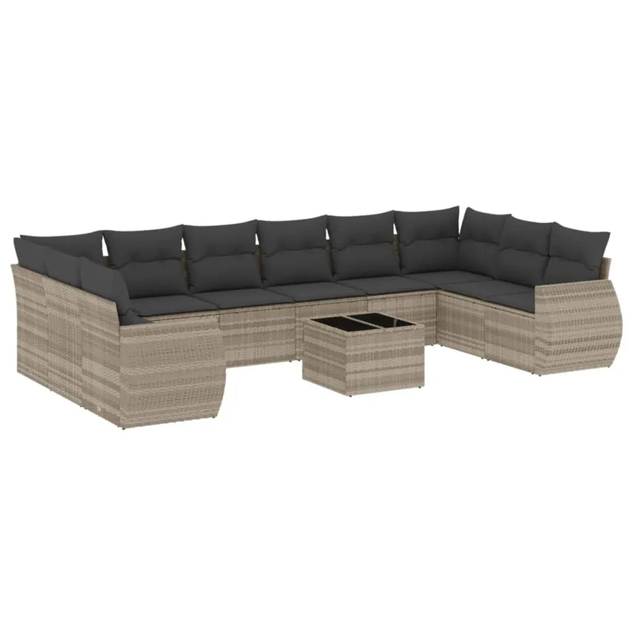 vidaXL 11-tlg. Garten-Sofagarnitur aus Polyrattan mit Kissen in Grau - Bild 2