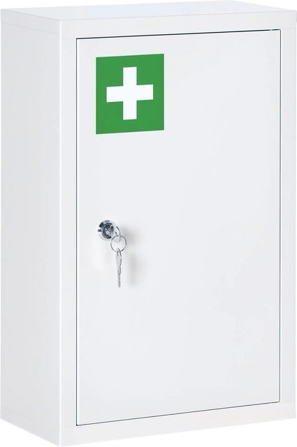 Kleankin Medizinschrank aus Stahl mit 3 Fächern, abschließbar, Weiß, B/T/H: 30 x 14 x 46 cm - Bild 1