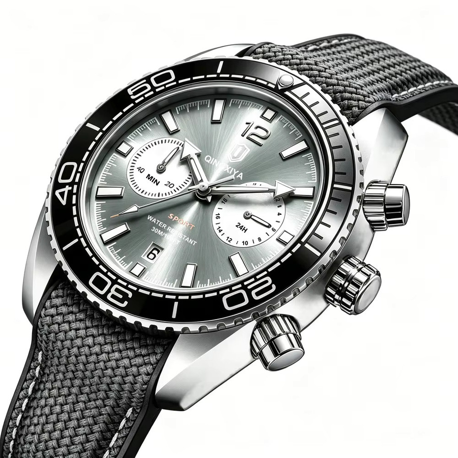 QINGXIYA Armbanduhr Chronograph, Silikonband, Silber, Herren - Bild 4