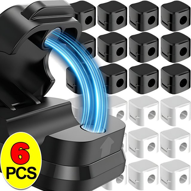 6er Set Magnetische Kabelclips in Schwarz zur einstellbaren Kabelorganisation unter dem Schreibtisch - Bild 1