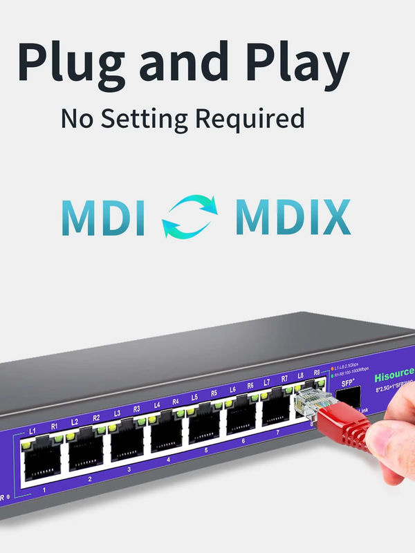 Hisource 8-Port 2,5G Ethernet-Switch ohne PoE mit 1 x 10G SFP-Port für IP-Kameras und CCTV-Sicherheit, Schwarz - Bild 4