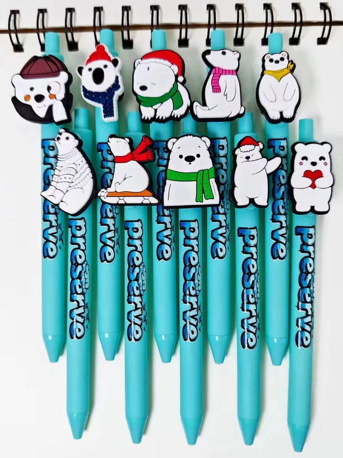 Set mit 10 Kugelschreibern im Eisbär-Design für Büro und Schule, blaue Tinte - Bild 2