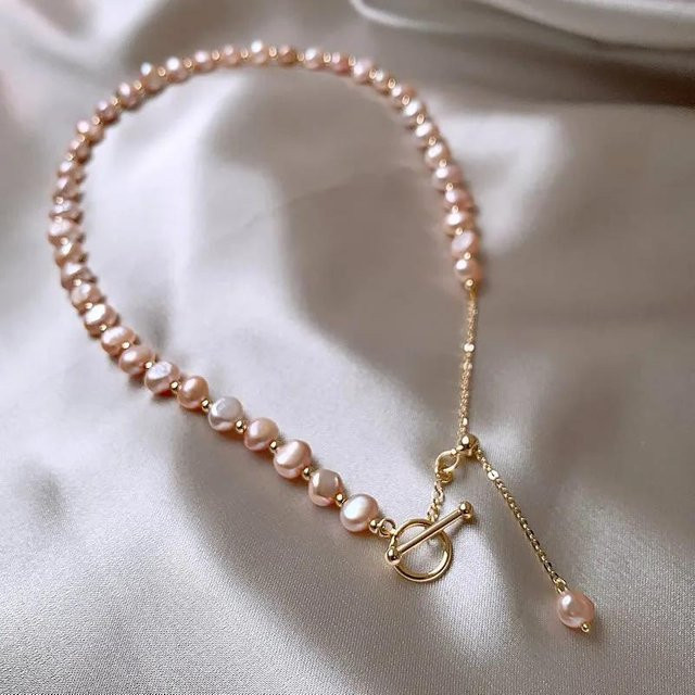 TuiYing Choker-Halskette, Rosa Barock Süßwasserperlen, Messing, Gold, Damen - Bild 1