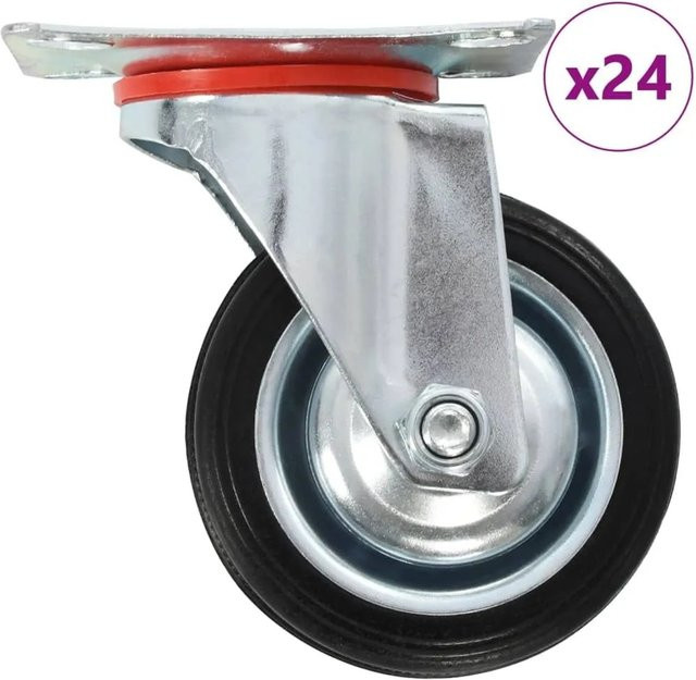 vidaXL 24er Set Lenkrollen aus Stahl und Gummi in Schwarz mit 75 mm Durchmesser - Bild 1