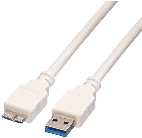 Value USB-Kabel USB 3.2 Gen1 mit USB-A und USB-Micro-B 3.0 Stecker, Weiß, Länge: 0,15 m - Bild 1