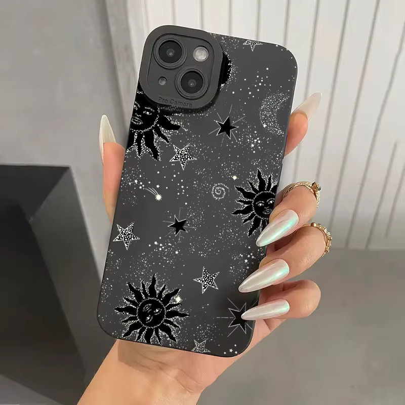 Stoßfeste Silikon Schutzhülle mit Mond und Sonne Design für Xiaomi 13T 12T Pro Poco X5 F5 X6 M6 Pro Mi 14 13 12 11 Lite 5G in Schwarz - Bild 2