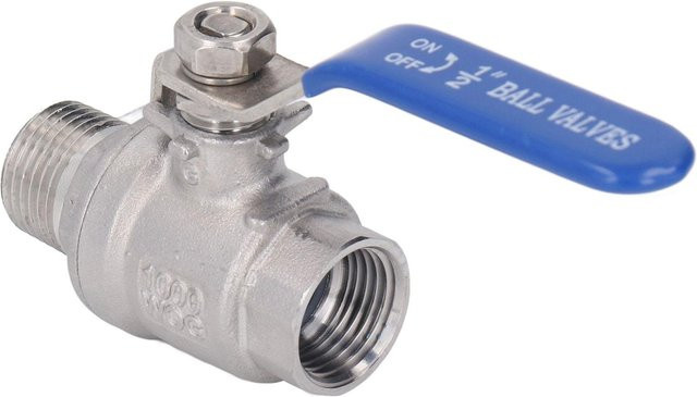 Kugelhahn aus Edelstahl mit 1/2 Zoll Innengewinde und Außengewinde NPT in Silber und Blau, Durchmesser: 24 mm - Bild 1