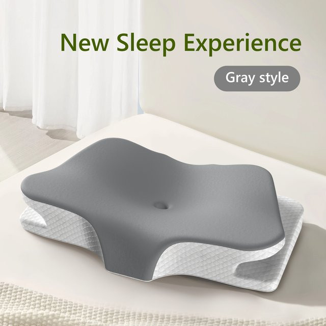 Orthopädisches Sommer-Kühlkissen aus Memory Foam in Grau als Schmetterlings-Nackenkissen zur Entspannung der Halswirbelsäule - Bild 1