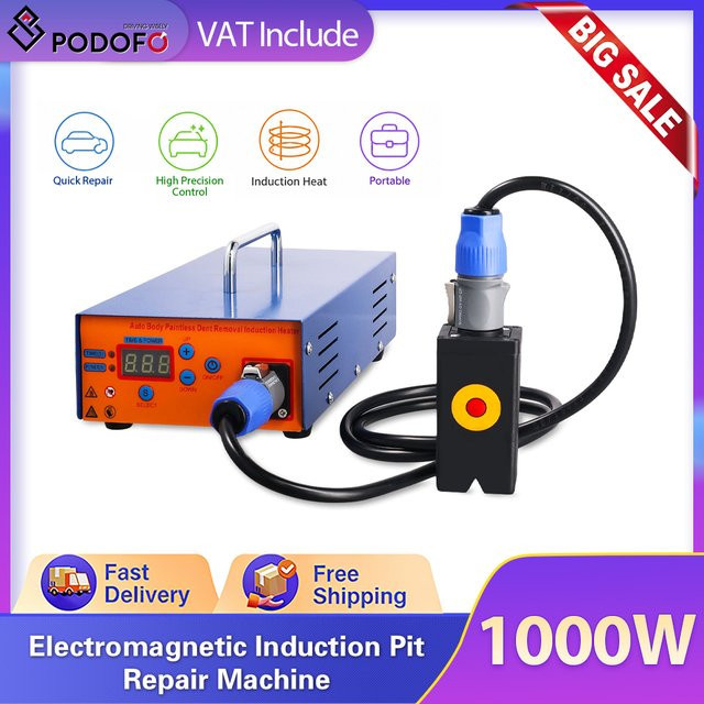 Podofo PDR Elektromagnetischer Induktionsheizer 1000W mit Digitalanzeige und Aufbewahrungskoffer zur lackschadenfreien Dellenreparatur für dein Auto - Bild 1