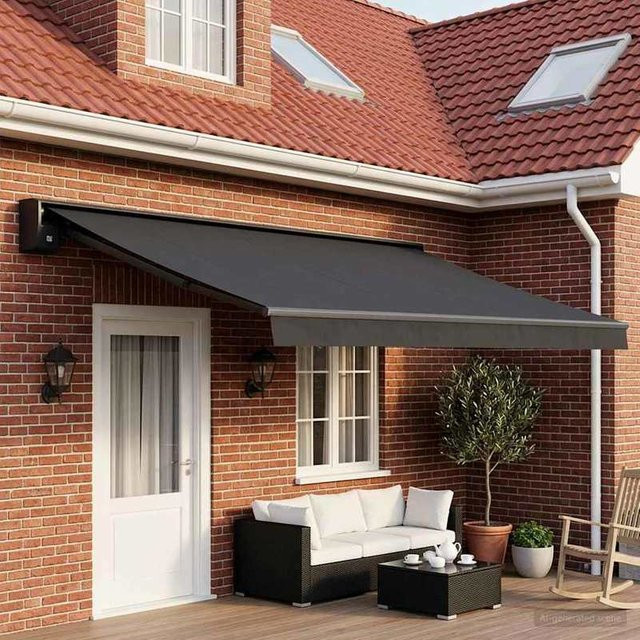 Anthrazitfarbener Polyester-Ersatzstoff für Markisen, UV-beständig und wasserdicht, Breite: 380 cm, Höhe: 295 cm - Bild 1