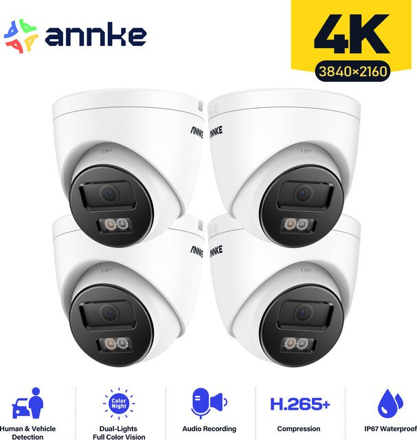 Annke 4K PoE IP-Überwachungskamera in Weiß mit 8MP Auflösung, Smart Dual Light, H.265 Kompression, eingebautem Mikrofon und Human- sowie Vehicle-Detection - Bild 1