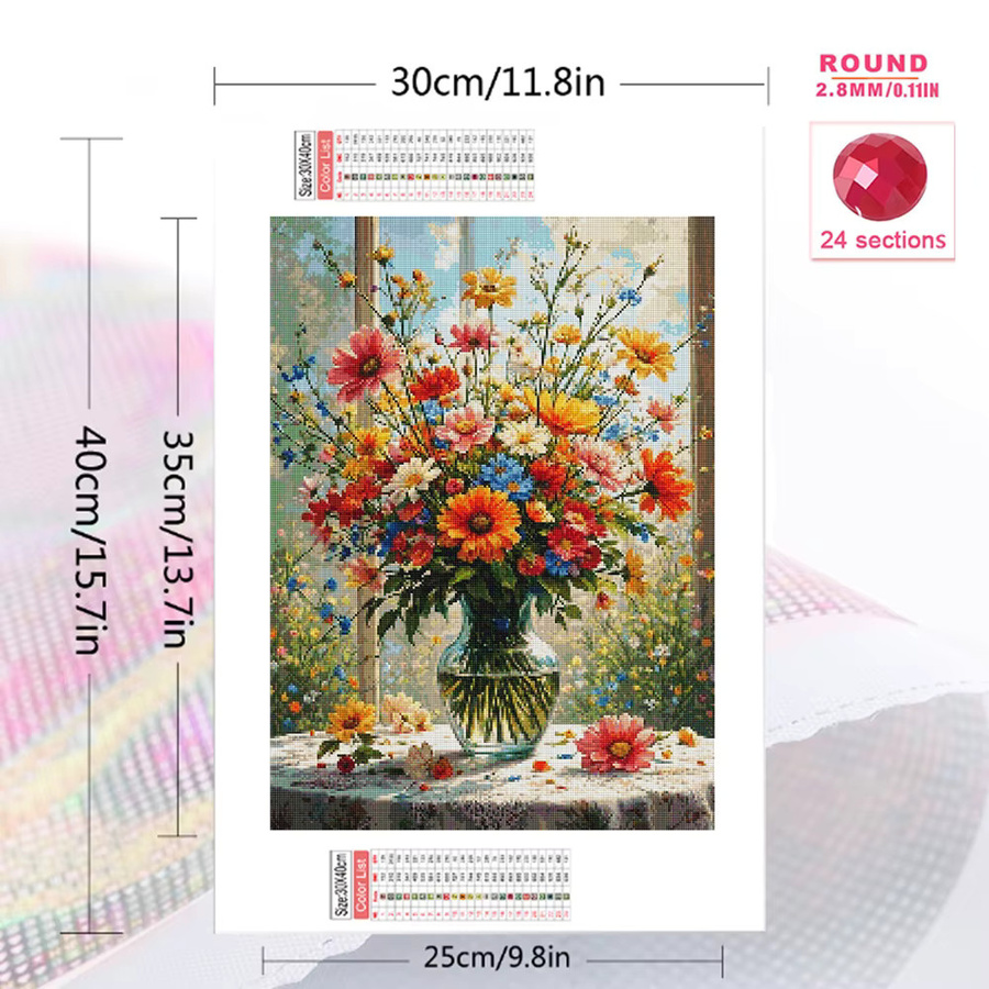 Momoart DIY Diamant-Mosaik Gänseblümchen-Muster für Erwachsene und Anfänger, Vollquadratische Runde Diamantmalerei in Multicolour, Vasen-Dekoration für dein Zuhause, B/H/T: 20 x 30 x 20 cm - Bild 2