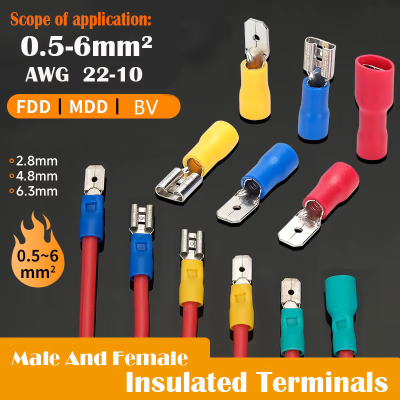 ELEXANGCO Isolierte Elektrische Schnelltrenn-Kabelverbinder Set mit Stecker und Buchsen 2,8/4,8/6,3 mm für 20-16/16-14/12-10 AWG - Bild 2