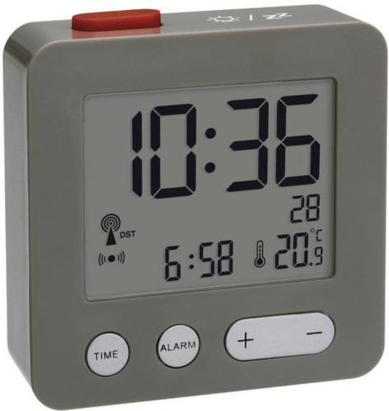 TFA Dostmann Digital Funk Wecker mit Beleuchtung, Thermometer und Datumsanzeige in Grau - Bild 1